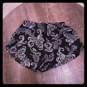 Black with white print patterned dress shorts